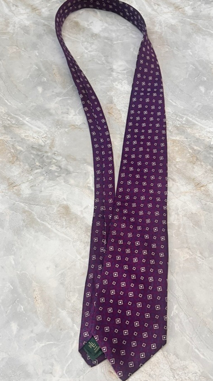 Polo By Ralph Lauren Purple Geometric Tie 57" Handmade In USA